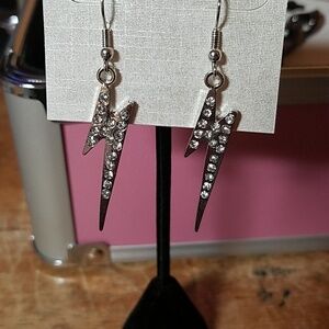 Lightning Bolt Silver Tone Earrings